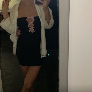 Urban Outfitters Black Strapless Dress with Pink Bows